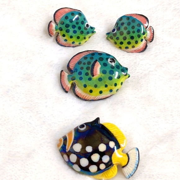 Vintage 80's Artisan Made Glazed Ceramic Fish Earrings And Brooches - Picture 8 of 10